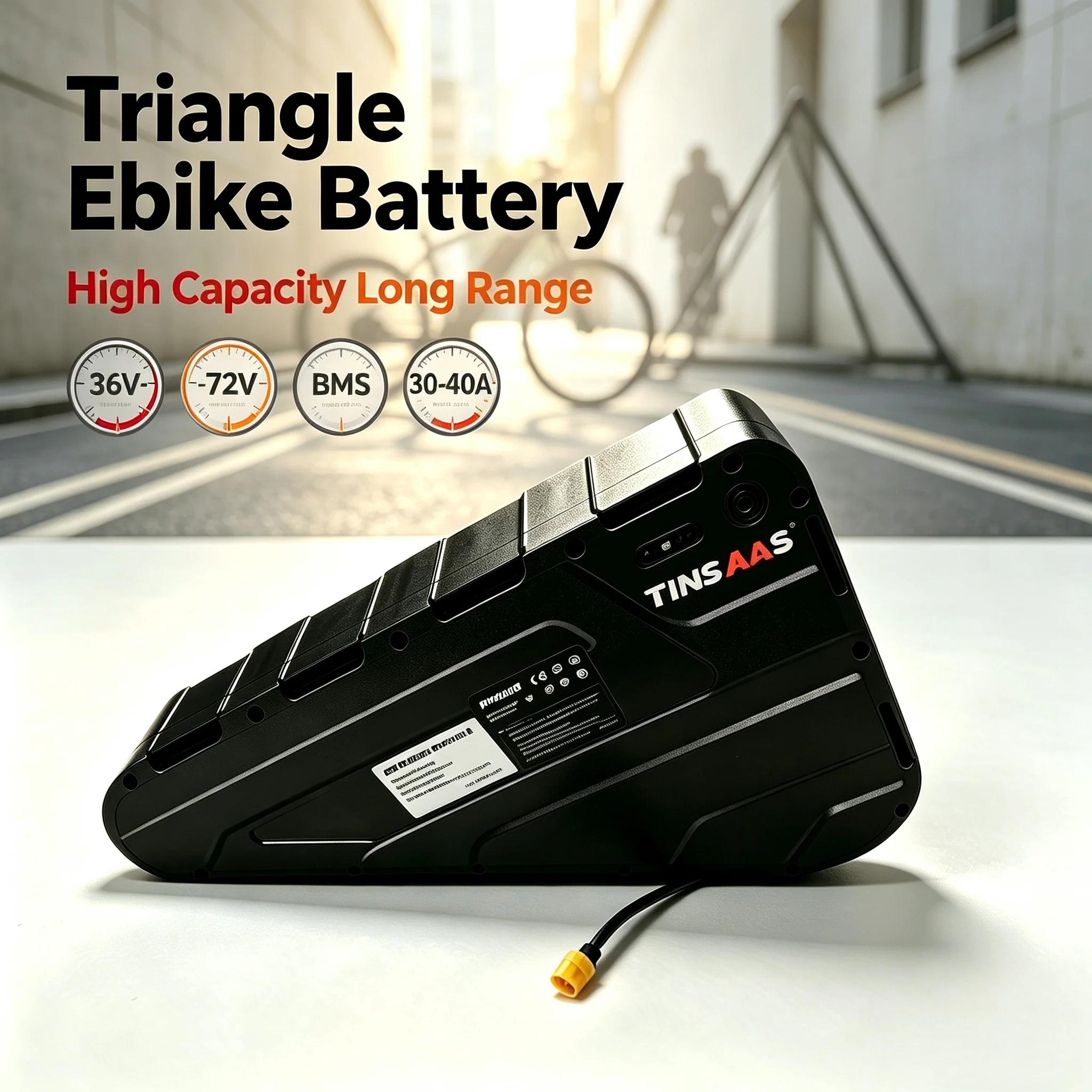 Batterie triangulaire pour vélo électrique 36V 48V 52V 60V 72V, cellules 21700, adaptée au cyclisme longue distance, pour moteurs de 250W à 3000W