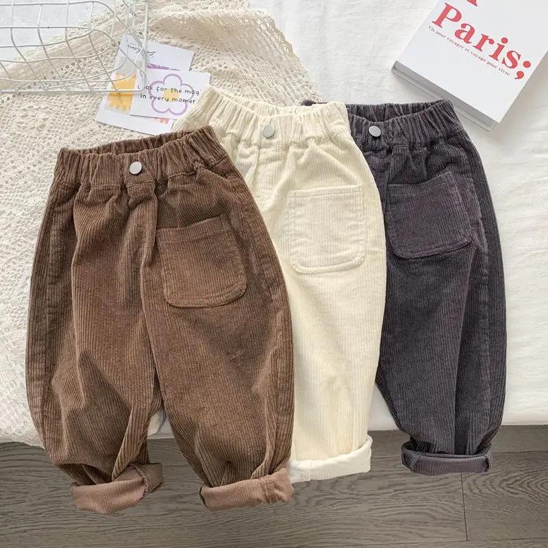 Garçon coréen vêtements pour enfants printemps automne enfants pantalons velours côtelé garçons pantalons pantalons solides bébé filles tenue vêtements pour adolescents