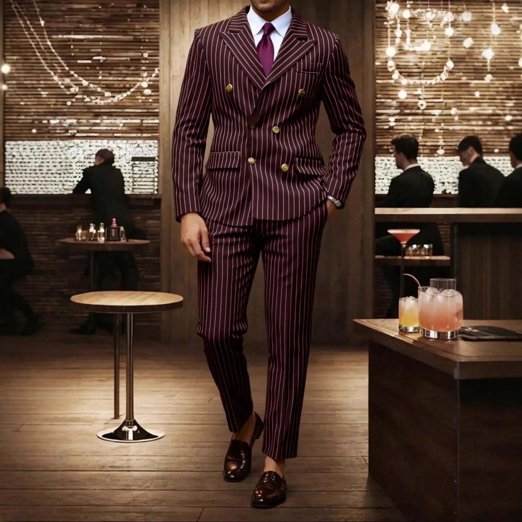 Vêtements pour hommes européens et américains de haute qualité, costumes formels à rayures, pantalons pour affaires, dîners formels, mariages