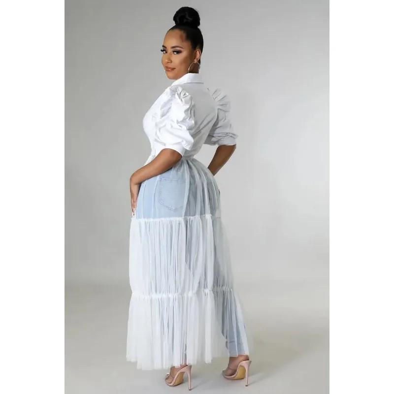 Robe chemise décontractée personnalisée grande taille pour femme – Vêtement d'été uni à manches courtes et simple boutonnage