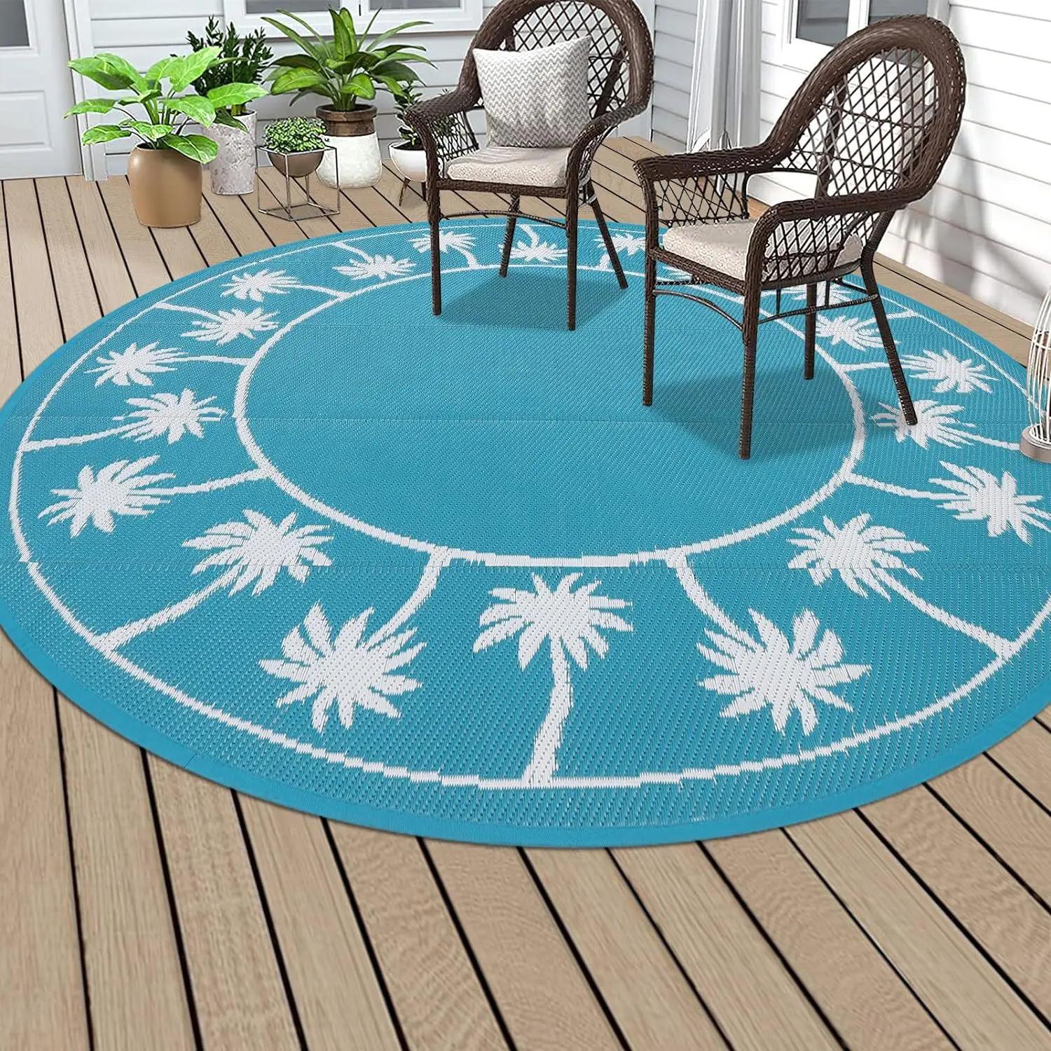 Tapis d'extérieur rond imperméable antidérapant, tapis de patio vintage à motifs floraux, tapis de balcon, tapis de jardin, tapis de sol lavable pour intérieur et extérieur