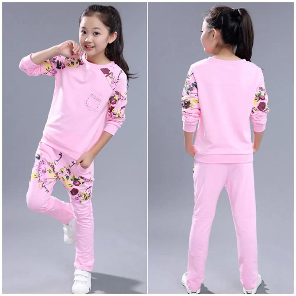 Survêtements pour enfants, vêtements de sport décontractés pour filles 2 pièces, veste à manches longues + pantalon de survêtement, ensemble de tenue en coton, combinaisons de Jogging pour adolescents