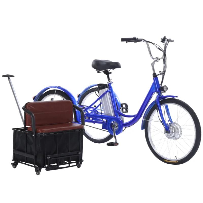 Vélo électrique à trois roues 36V 24 pouces vélo électrique pour femmes dames avec batterie amovible panier arrière noir