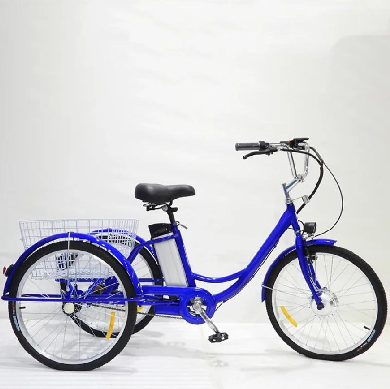 Vélo électrique à trois roues 36V 24 pouces vélo électrique pour femmes dames avec batterie amovible panier arrière noir