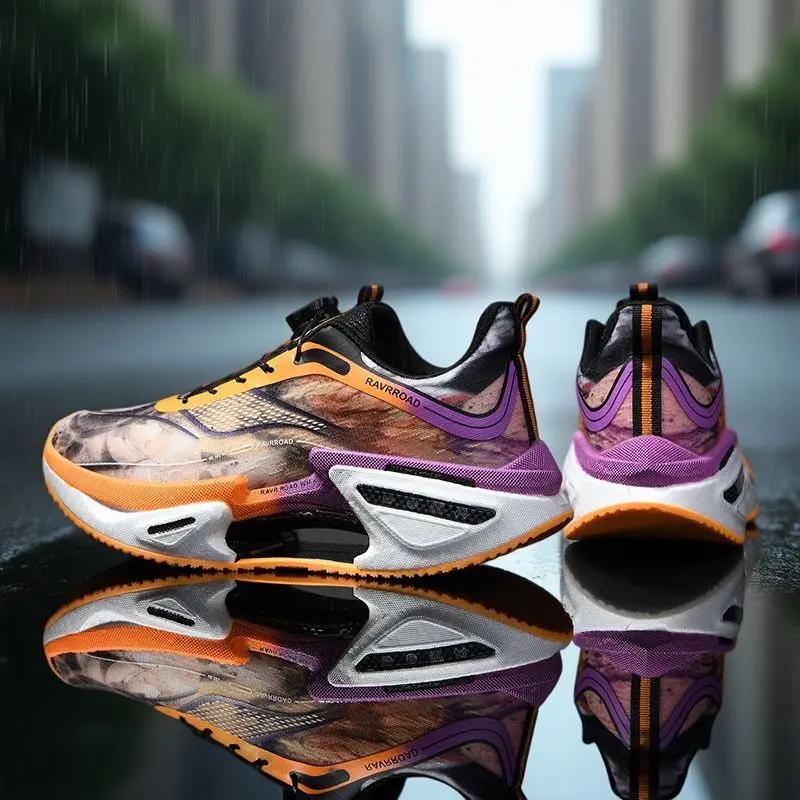 Chaussures de course élastiques pour hommes, chaussures de sport à plaque de carbone avec boucle rotative pour femmes, chaussures professionnelles amortissantes