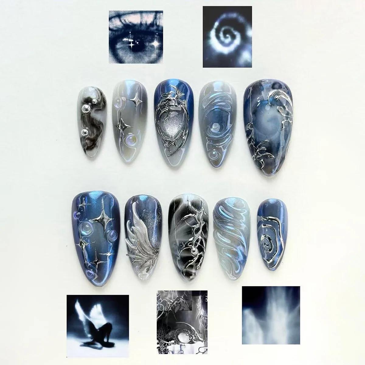 24 pièces faux ongles fille épicée arc argenté avec diamant