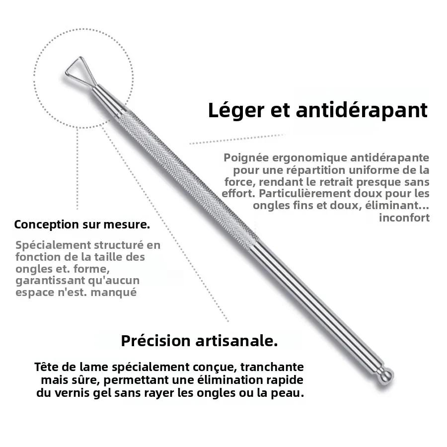 Outil holographique argenté pour enlever le vernis à ongles en acier inoxydable