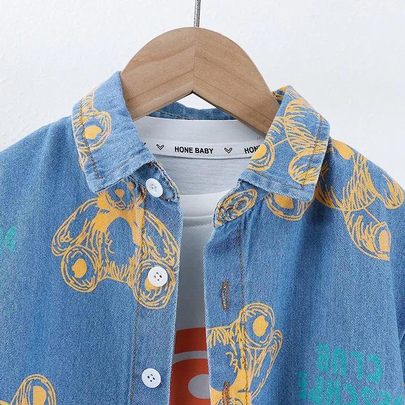 Ensemble décontracté d'été pour enfant : T-shirt imprimé ours et short (2 pièces) – Tenue de cowboy pour bébé et tout-petit