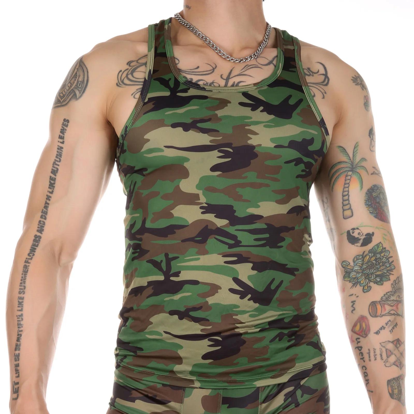 Hommes gilet musculaire chemise sans manches débardeur maillot de corps homme musculation gymnase Fitness vêtements Camouflage Singlet