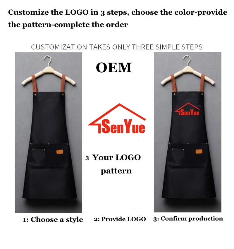 Tabliers de cuisine avec logo brodé personnalisé, vêtements de cuisson avec poches, bavoir adulte, sac de taille, signature, chef à domicile, livraison gratuite