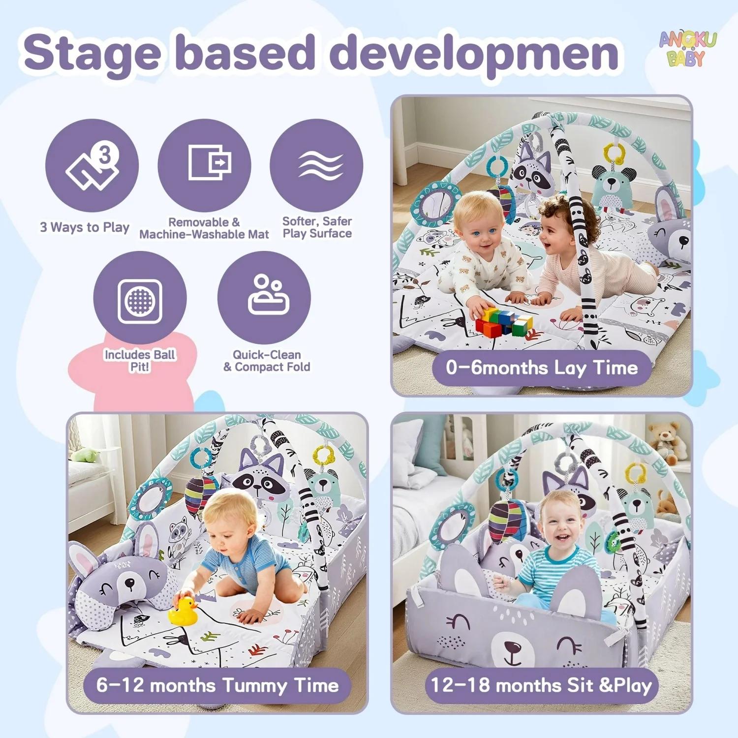 Tapis de jeu pour bébé 4 en 1 avec jouets détachables pour le développement du bébé, gymnase éducatif pour bébés, facile à installer et à nettoyer, tapis pour bébés