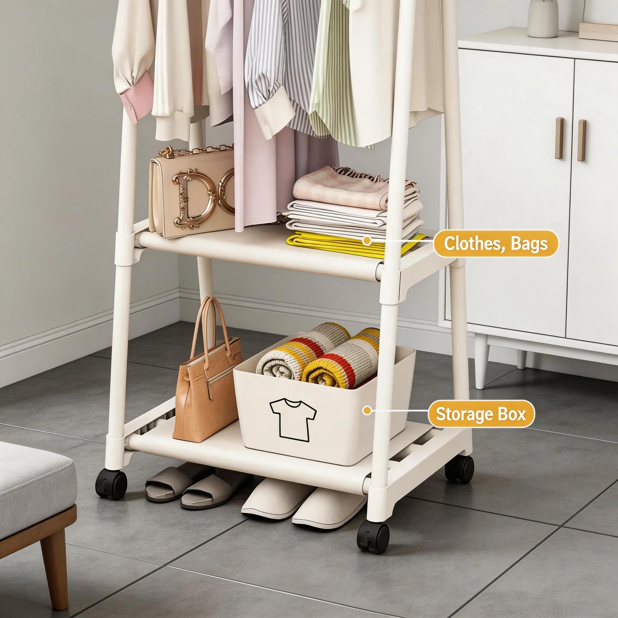 Porte-vêtements multifonctionnel, étagère de rangement simple pour manteaux, organisateur de vêtements peu encombrant, support de rangement mobile pour chambre à coucher