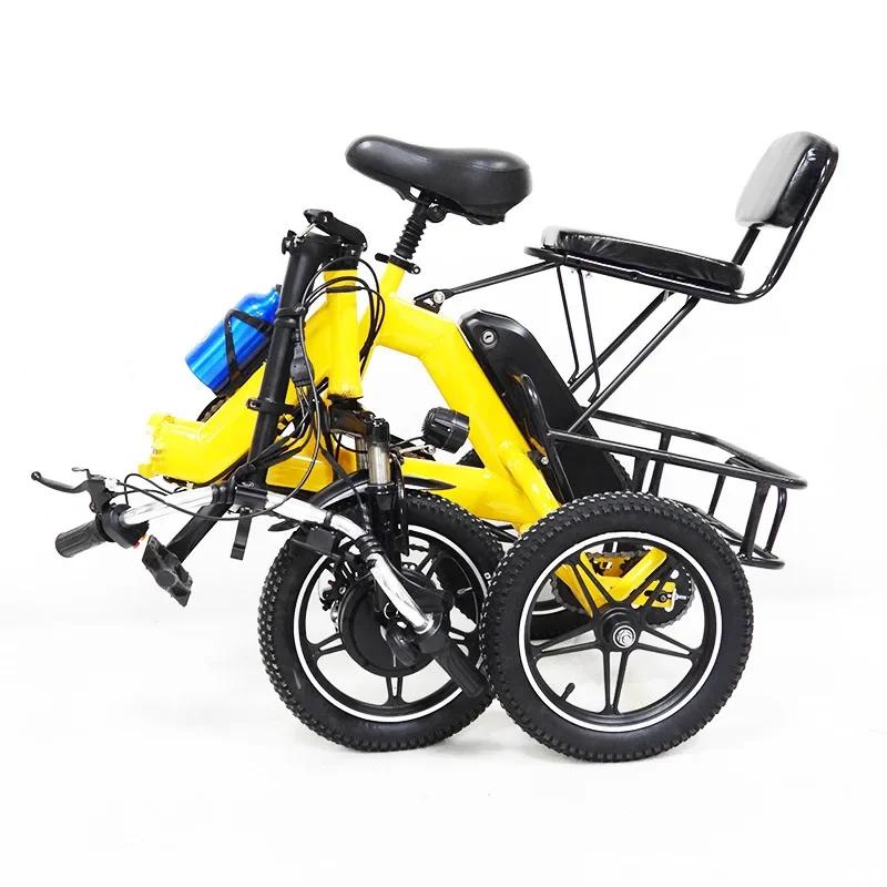 Vélo électrique pliant pour adultes, tricycle électrique à trois roues, siège passager, grand panier, 14 pouces, 48V, 350W