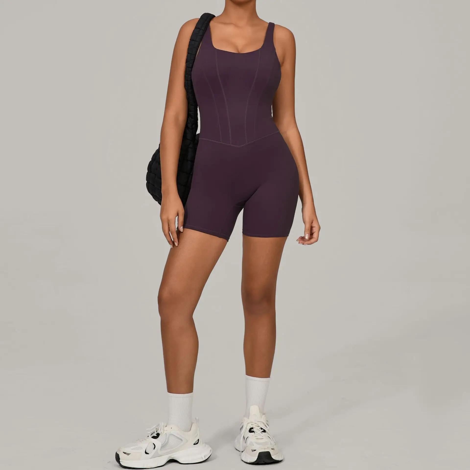 Survêtement femme dos nu barboteuses d'entraînement haut moulant une pièce licou sans manches body combinaisons courtes Push Up vêtements de sport