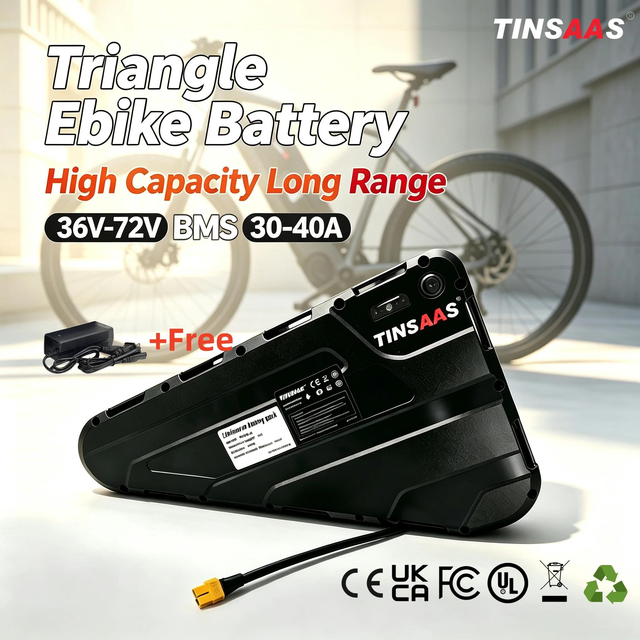 Batterie triangulaire pour vélo électrique 36V 48V 52V 60V 72V, cellules 21700, adaptée au cyclisme longue distance, pour moteurs 250W-3000W