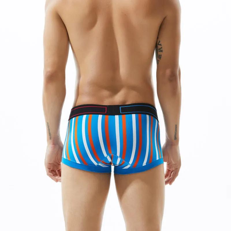 Sous-vêtements pour hommes à taille basse, coupe ajustée, rayés, sexy, à la mode, haute élasticité, respirants, pantalons à quatre coins à fond plat