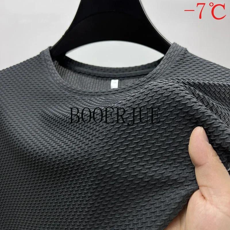 T-shirts Homme de Marque 6XL en Soie Glacée d'Été, Couleur Unie Haut de Gamme, Manches Courtes, Respirants et Tendance