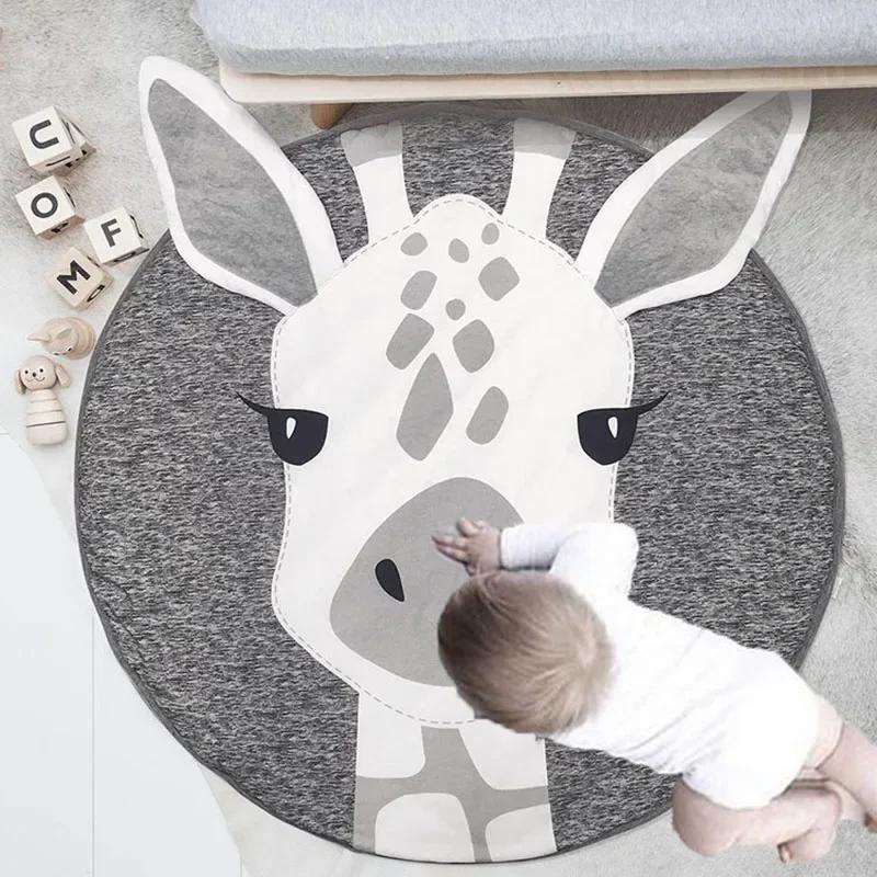 Tapis pour bébé, couverture de ramper pour nourrissons, tapis de jeu en coton, tapis rond à motif d'animaux de dessin animé, tapis de sol pour chambre d'enfant, accessoires de photographie pour nouvea