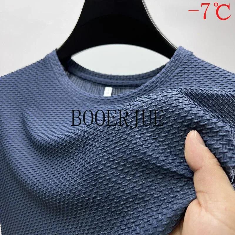 T-shirts Homme de Marque 6XL en Soie Glacée d'Été, Couleur Unie Haut de Gamme, Manches Courtes, Respirants et Tendance