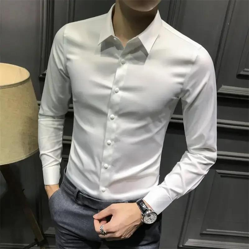 Chemise et chemisier à manches longues pour hommes, haut pour hommes d'affaires, uni avec imprimé, blanc, hipster élégant, vêtements bon marché, marque I, injDesigner