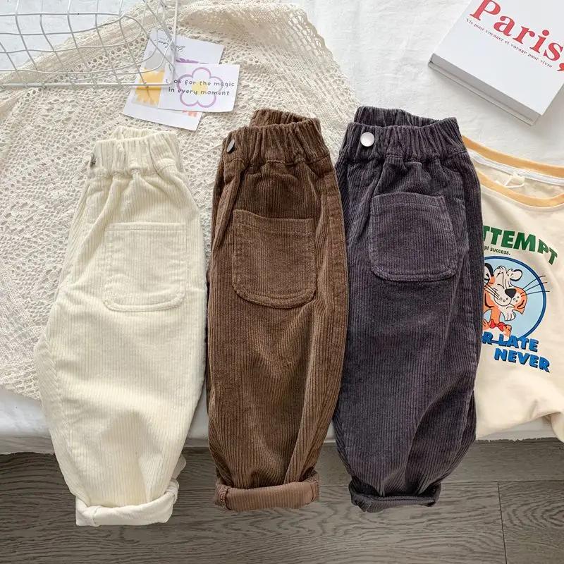 Garçon coréen vêtements pour enfants printemps automne enfants pantalons velours côtelé garçons pantalons pantalons solides bébé filles tenue vêtements pour adolescents