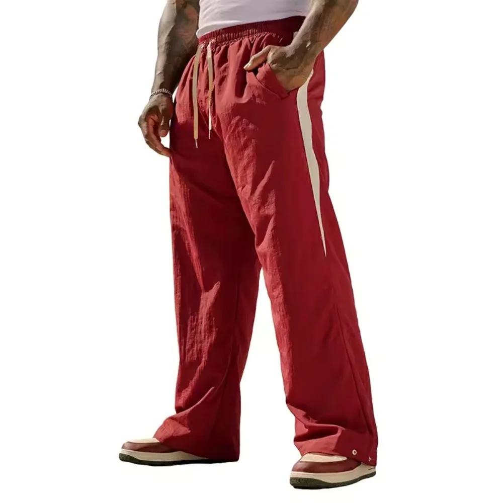 Pantalon de survêtement pour hommes, ample, décontracté, jambes larges, tendance, sport, épissage, respirant, pantalon de sport américain, nouvelle collection automne 2025