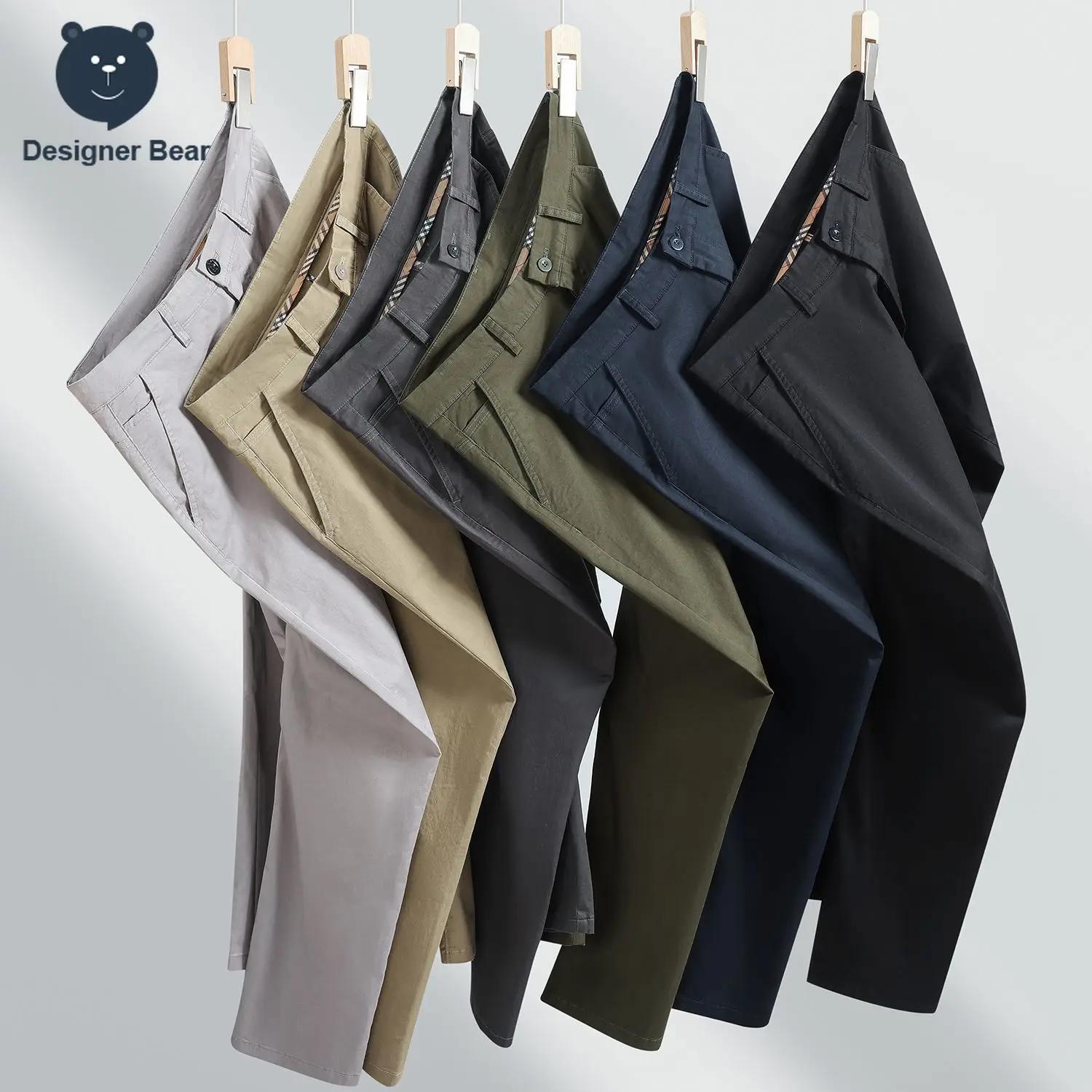 Pantalon décontracté pour homme en coton respirant (97 %) – Collection Printemps-Été – Coupe droite