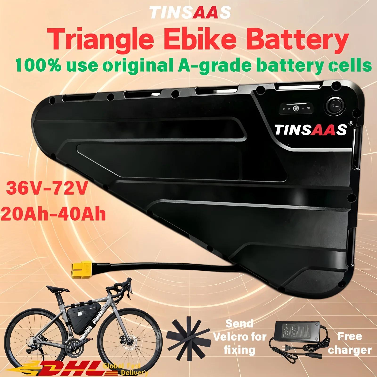 Batterie triangulaire pour vélo électrique 36V 48V 52V 60V 72V, cellules 21700, adaptée au cyclisme longue distance, pour moteurs de 250W à 3000W