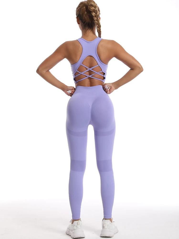 Survêtement femme ensemble yoga fitness - Soutien-gorge + leggings taille haute combinaison sport sans coutures