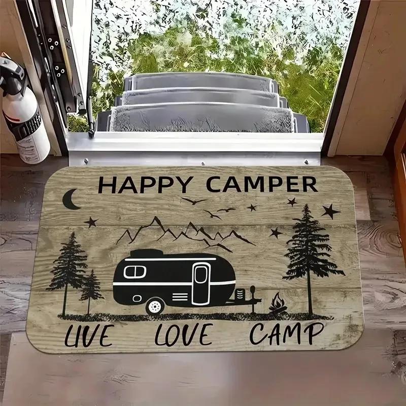 Tapis de bienvenue pour camping-car, motif camping-car joyeux, antidérapant, pour cuisine, salle de bain, entrée, salon, lavable