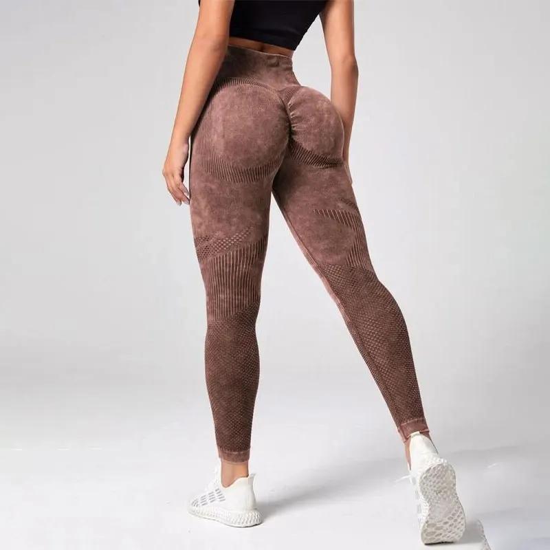 Leggings de sport contrôle ventre teinture nouage - Yoga et fitness confortables