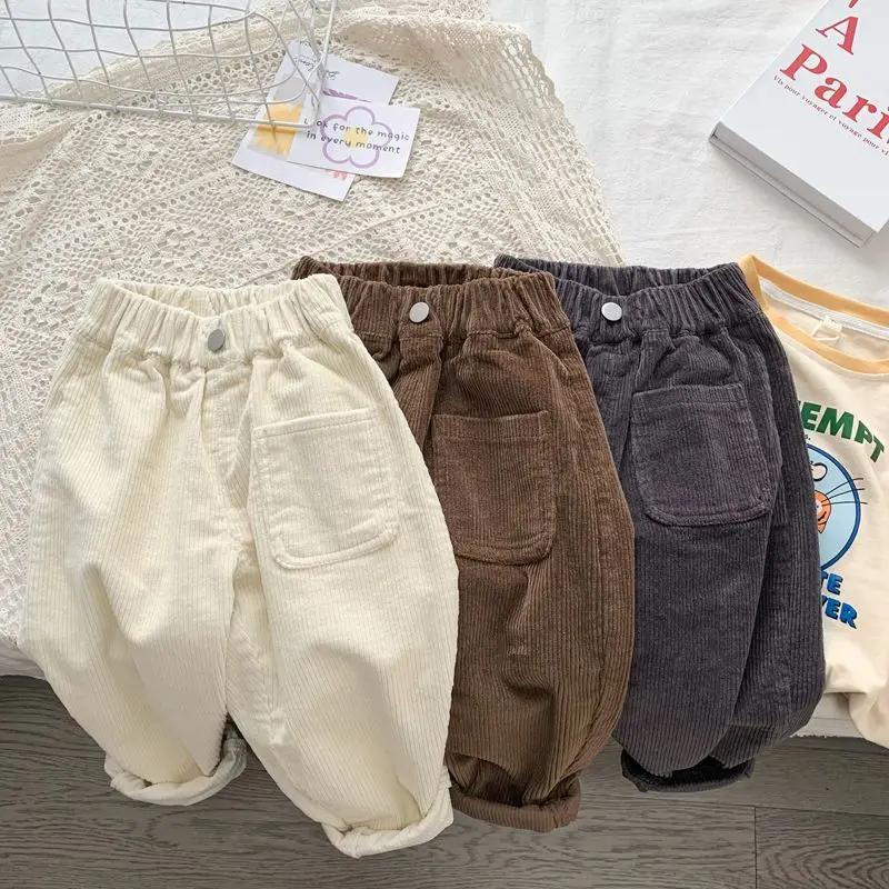 Garçon coréen vêtements pour enfants printemps automne enfants pantalons velours côtelé garçons pantalons pantalons solides bébé filles tenue vêtements pour adolescents