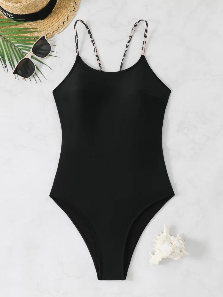 Maillot de bain une pièce femme 2026 - Modèle uni sexy à bretelles et découpes dos nu pour l'été