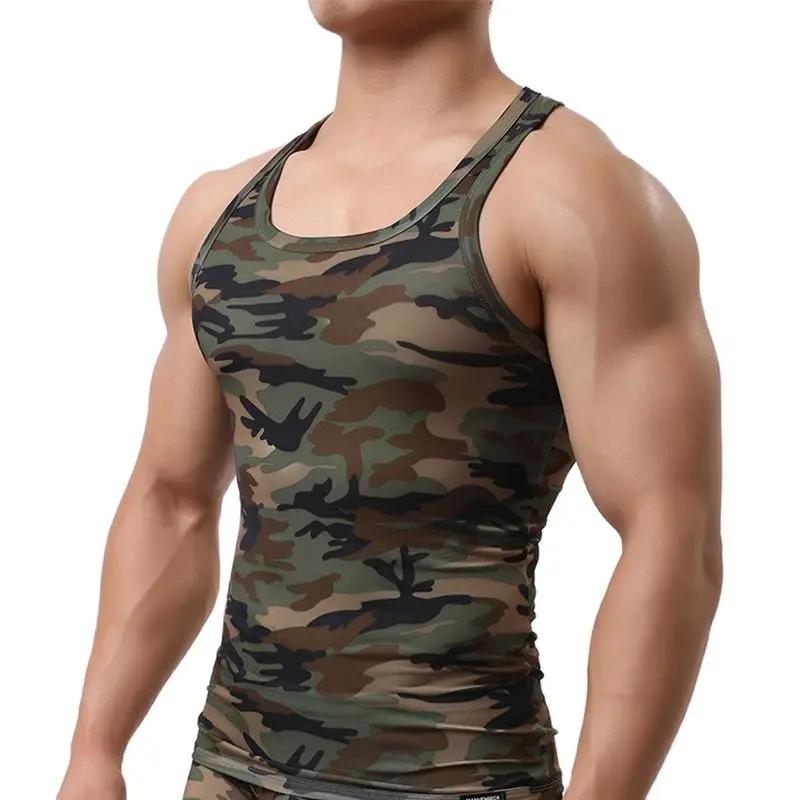 Débardeur à séchage rapide pour hommes, maillot de corps sans manches, Fitness, Camouflage, Singlet, musculation, gilet musculaire, vêtements élastiques