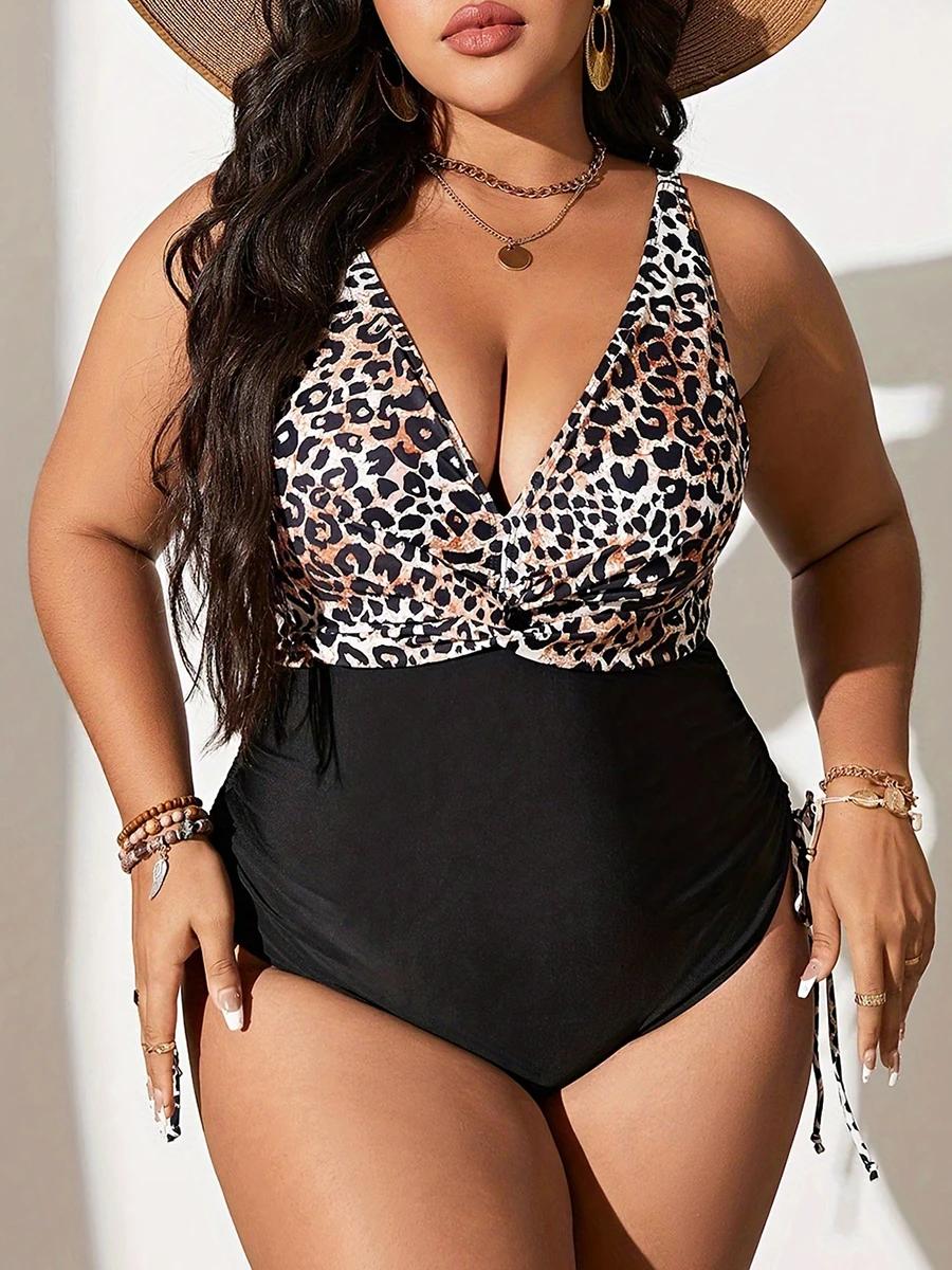 Maillot de bain une pièce grande taille imprimé léopard femme 2026 - Tenue plage et natation confortable