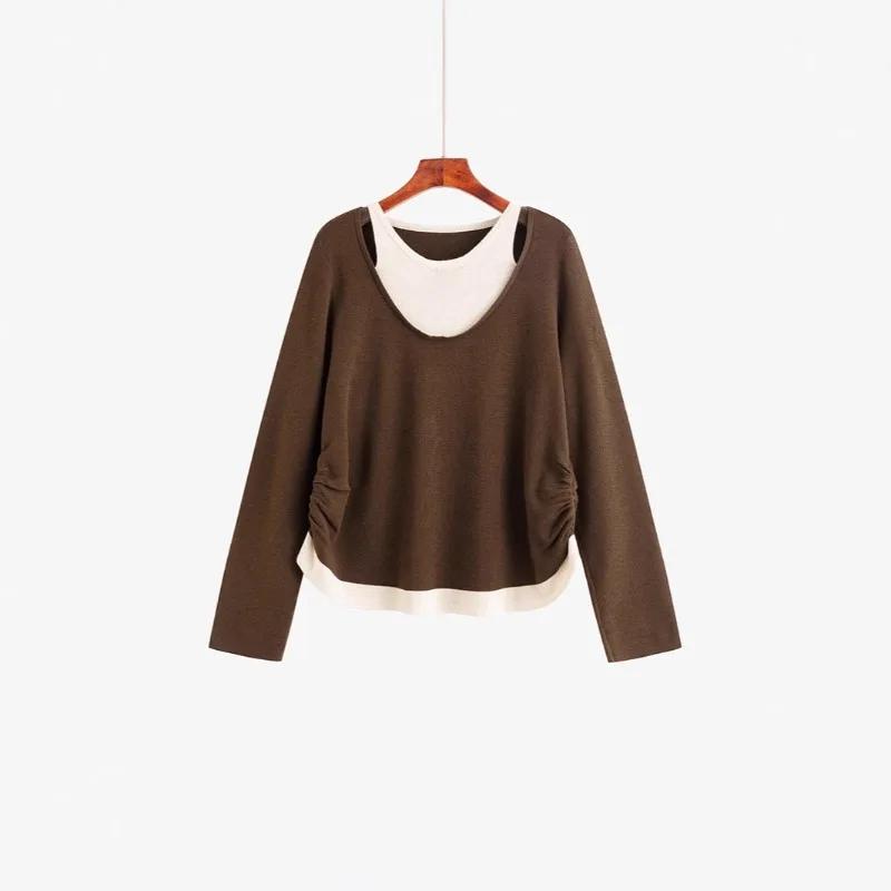 Grande taille vêtements pour femmes Design Sense faux deux pièces haut 2025 automne gros Mm tempérament décontracté