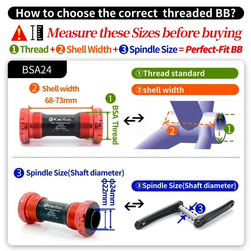 Support pédalier KACTUS BSA24 roulements céramique compatible Shimano SRAM GXP route VTT augmentation performance transmission efficacité sorties cyclisme