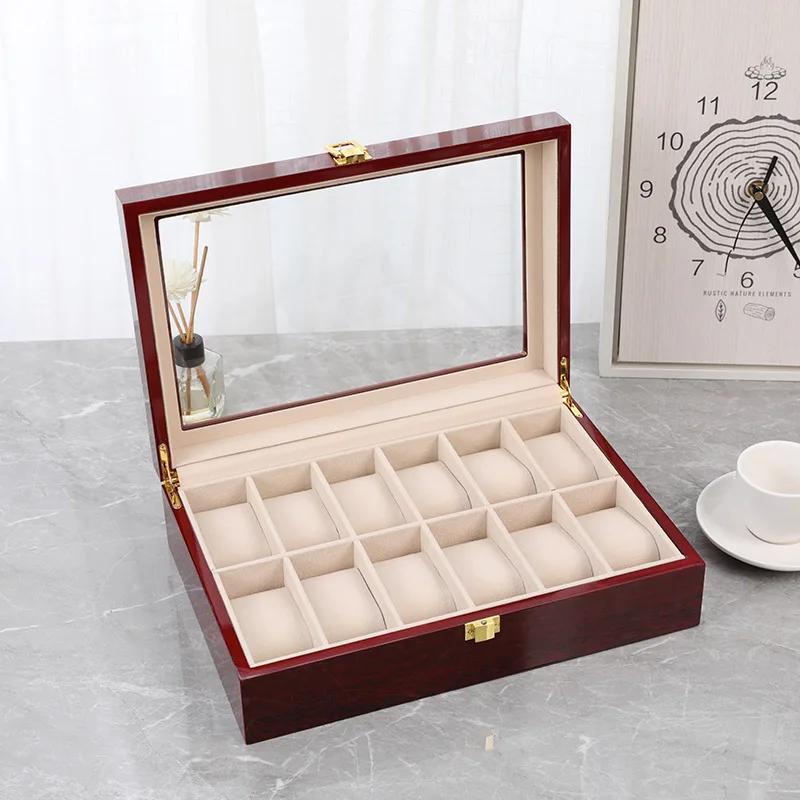 Organisateurs de montres de luxe en bois pour hommes et femmes, boîtes de support, présentoir à bijoux, 2 grilles, 3 grilles, 5 grilles, 6 grilles, 10/12 grilles
