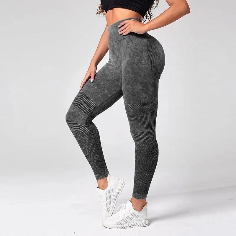 Leggings Yoga Femmes Taille Haute Sans Couture - Fitness Gym Collants Sport Élastiques Froissés Fesses