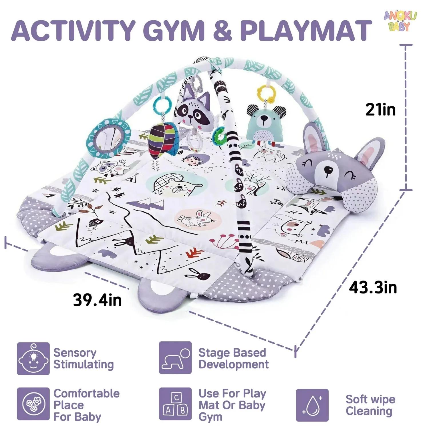 Tapis de jeu pour bébé 4 en 1 avec jouets détachables pour le développement du bébé, gymnase éducatif pour bébés, facile à installer et à nettoyer, tapis pour bébés