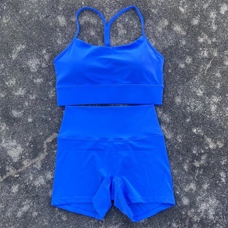 Ensemble court Yoga femme 2 pièces dos croisé - Soutien-gorge Y Shine + leggings taille haute - Sport serré sexy