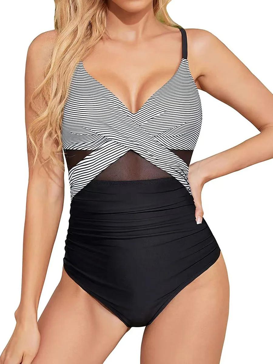 Maillot de bain vintage 2026 femme bretelles - Une pièce maille unie - Natation plage taille XXL