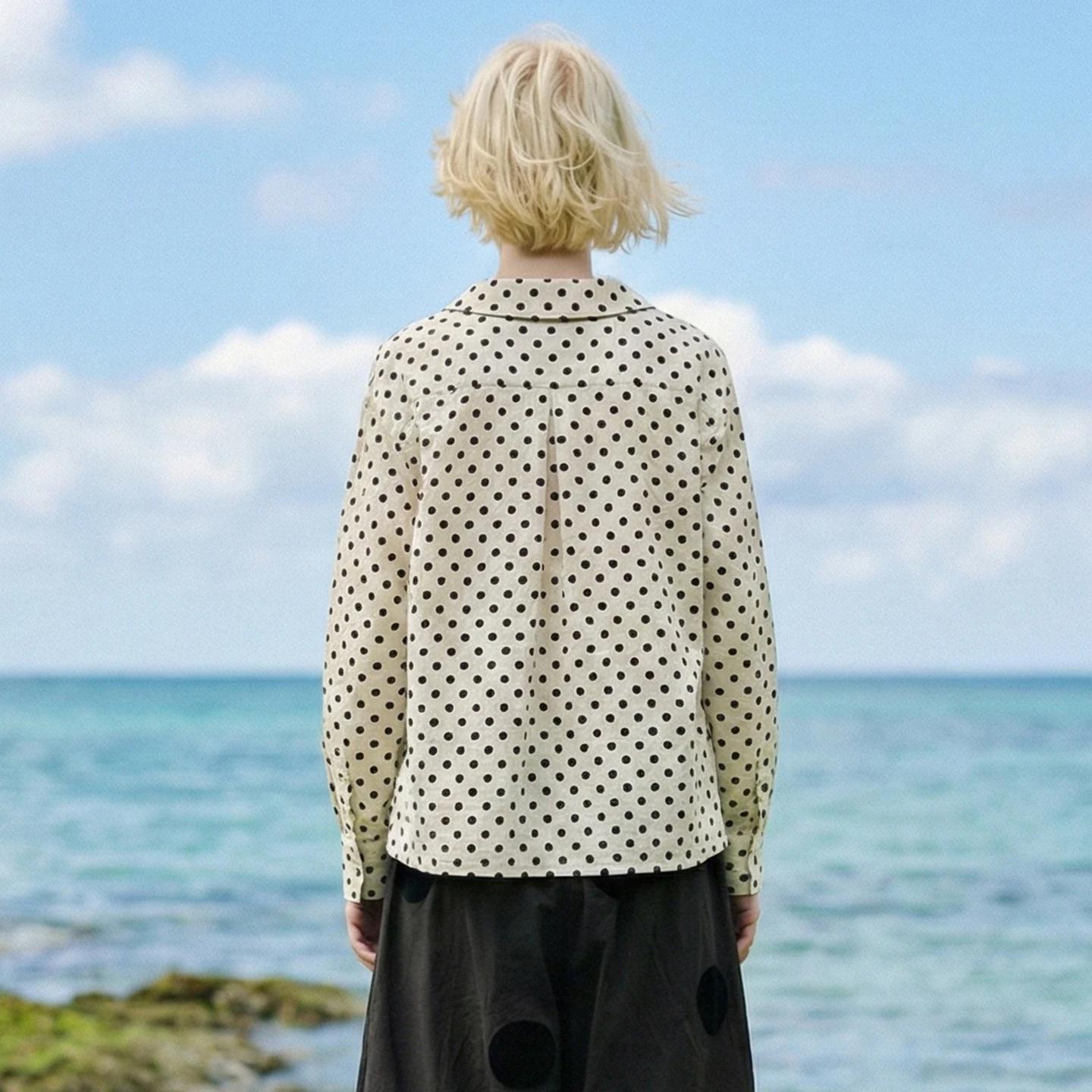 IMAKOKONI – chemise à pois avec col Peter Pan pour femme