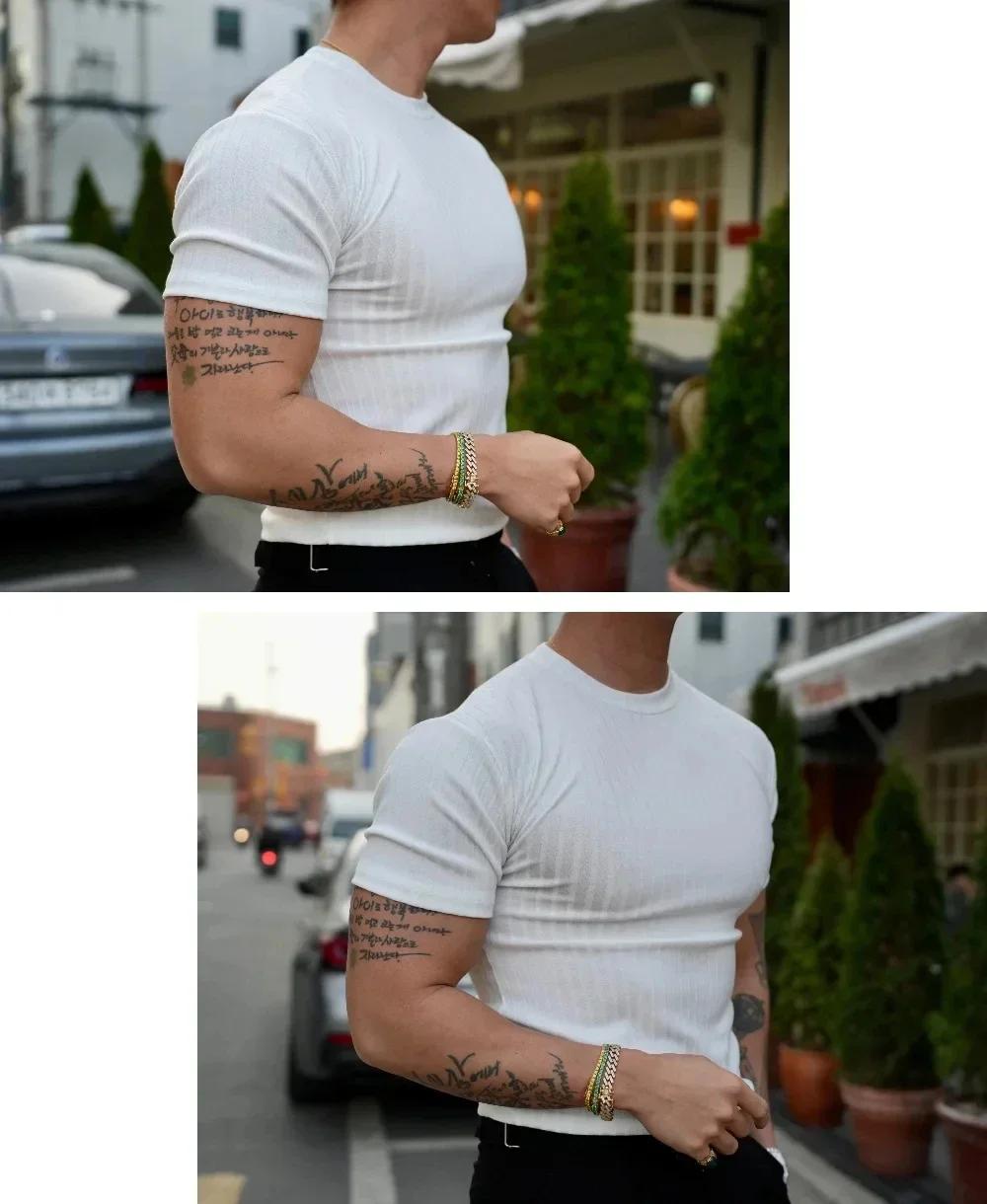 T-shirt homme fitness été col rond rayures verticales - Nouvelle mode 2025 sport loisirs