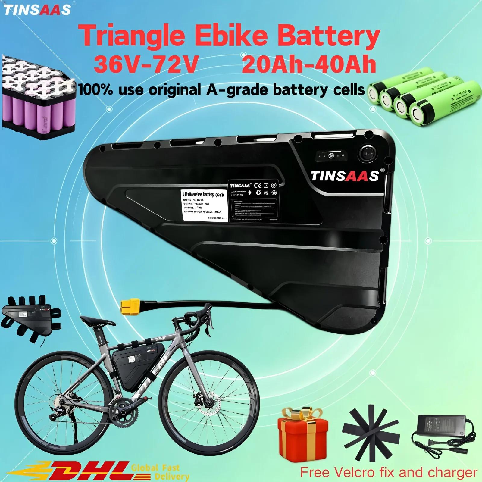 Batterie triangulaire pour vélo électrique 36V 48V 52V 60V 72V, cellules 21700, adaptée au cyclisme longue distance, pour moteurs de 250W à 3000W