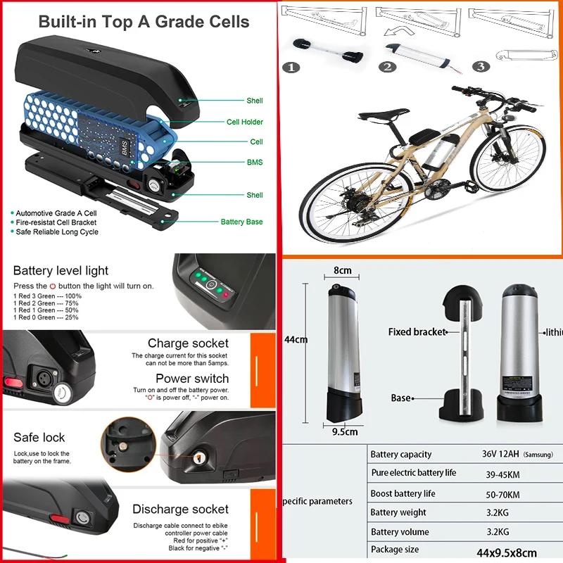 BAFANG-kit de vélo électrique avec batterie 12Ah 15Ah, moteur intégré dans le moyeu de la roue avant/arrière, 20/26 pouces, 27.5 700C