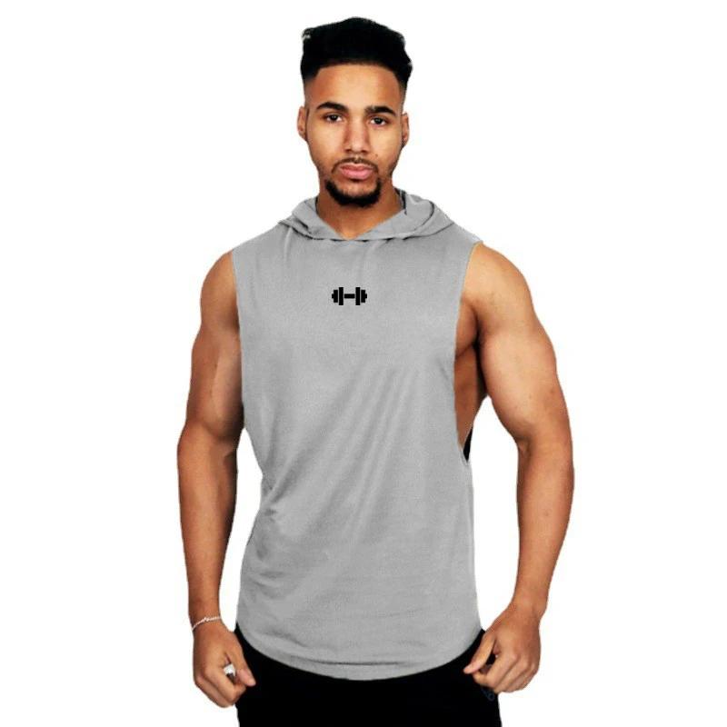 T-shirt ample sans manches capuche homme coton respirant musculation fitness été