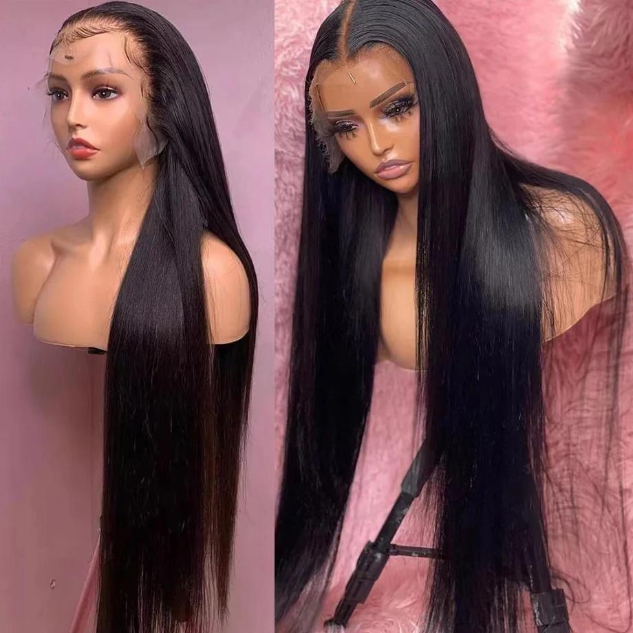 40 42 pouces droite dentelle avant perruques cheveux humains 360 pleine
