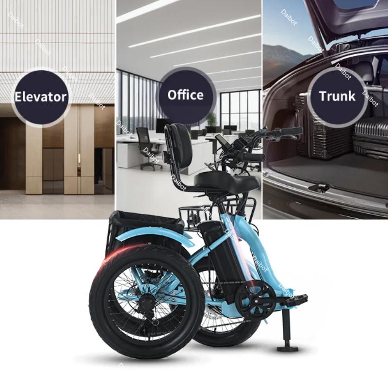 Vélo électrique pliable de 18 pouces à 3 roues pour adultes, tricycle électrique de 350W pour personnes âgées, vélo électrique avec panier et batterie amovible