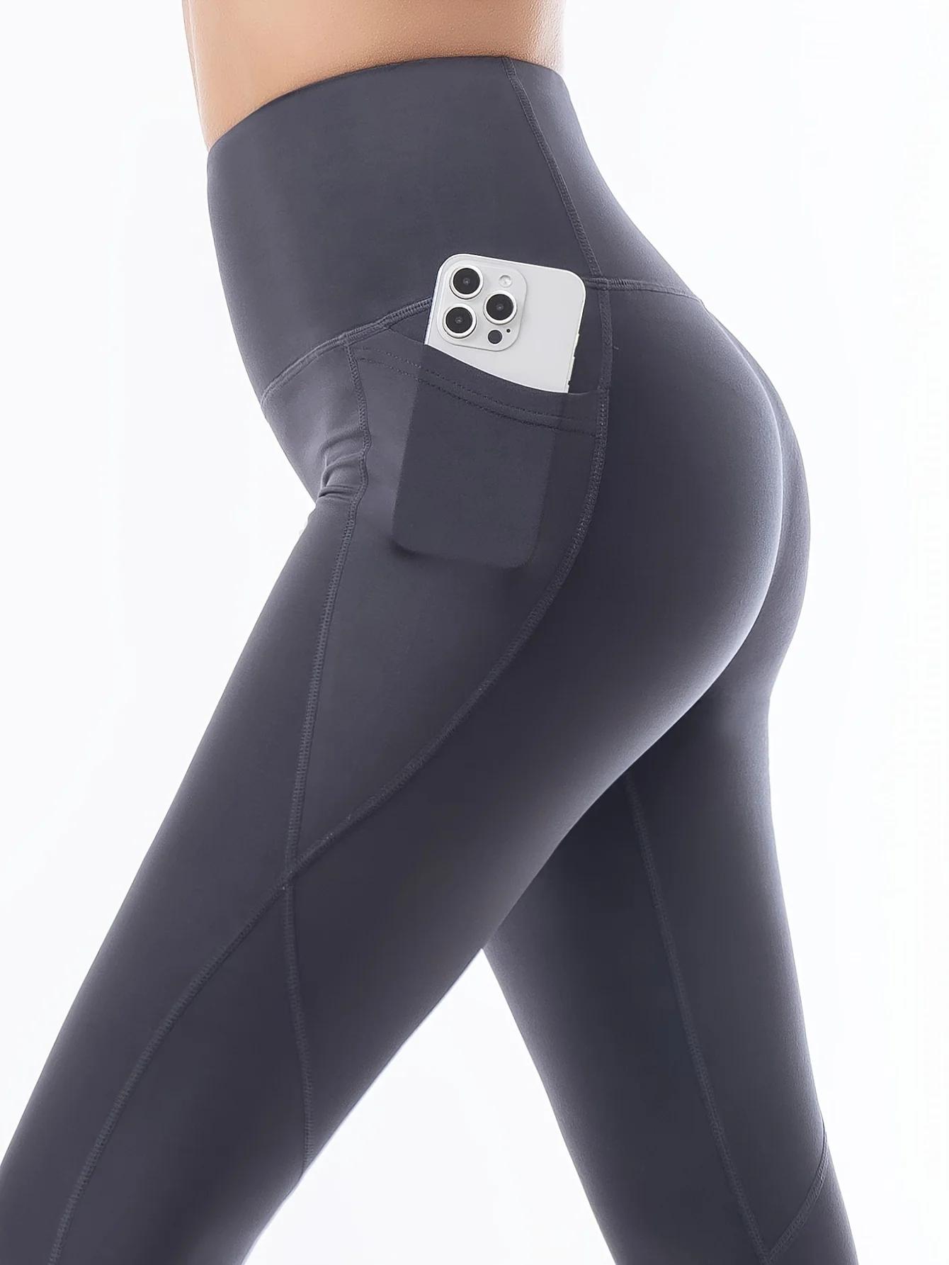 Leggings polaire femme hiver - Pantalon yoga taille haute avec poches pour automne et printemps